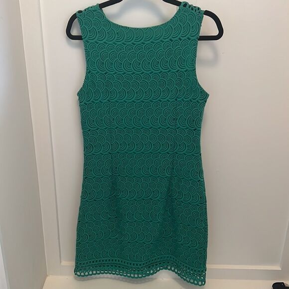 Laundry by Shelli Segel Green Dress Scalloped Crochet Sleeveless Sheath Mini - Picture 3 of 11